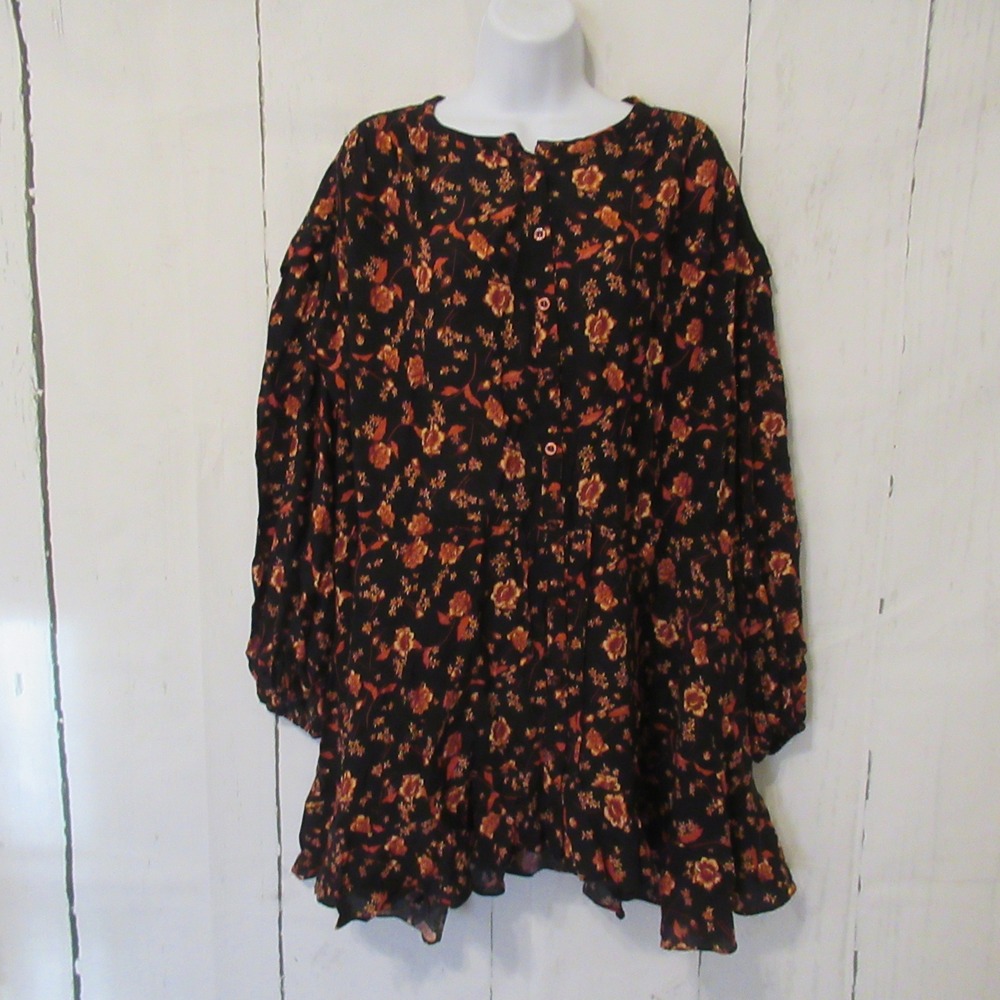 Free People Dress S Black Flower Fields Whimsigoth Boho Peasant Festival Mini